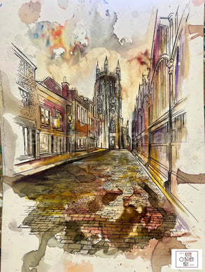 Portrait of Stockport Market Place with St. Mary’s Church Art Print