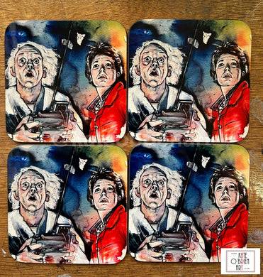 Set Of 4 Back To The Future Doc And Marty Coaster