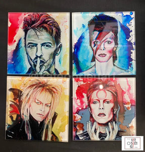 Set Of Four Deluxe Glass Bowie Coasters