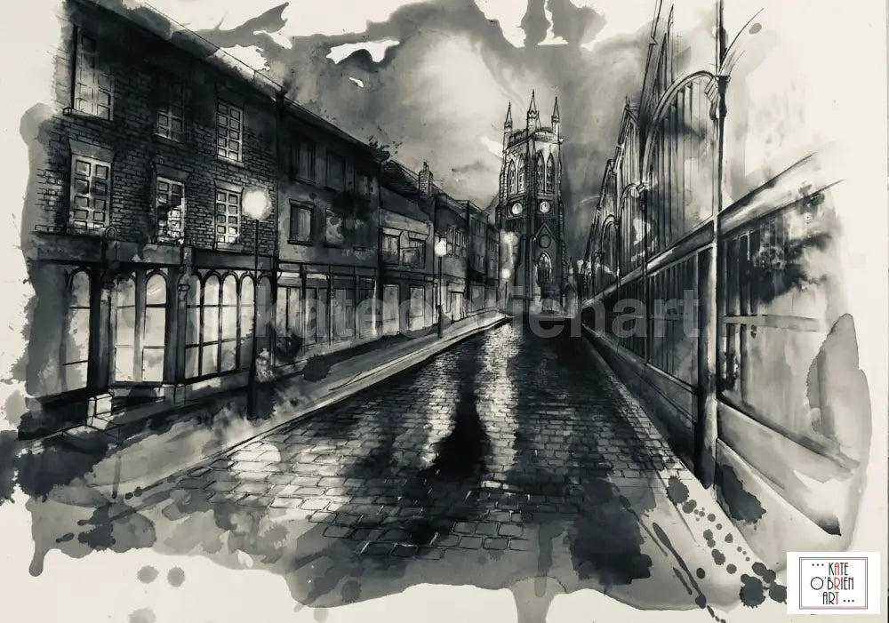 Stockport Market Place And St. Mary’s Church In Monochrome Art Print