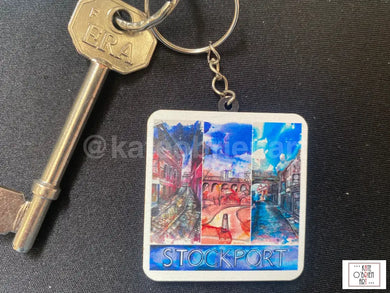 Stockport Triptych In Blue Keyring