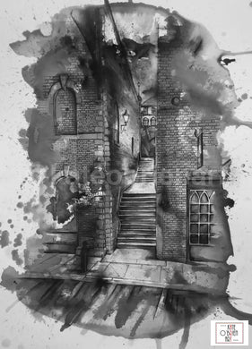 Turner’s Steps Stockport In Monochrome Art Print