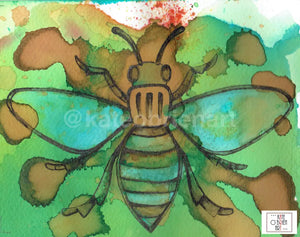 Worker Bee A5 Print (Mounted And Framed) Green Manchester Art