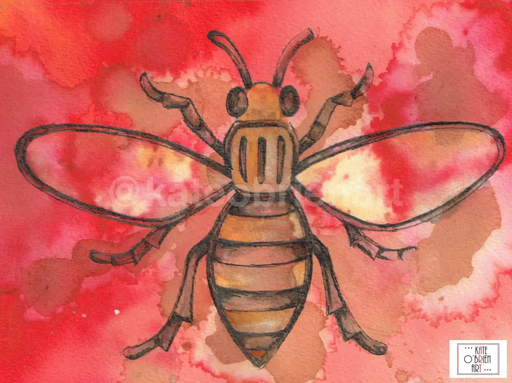 Worker Bee A5 Print (Mounted And Framed) Red Manchester Art
